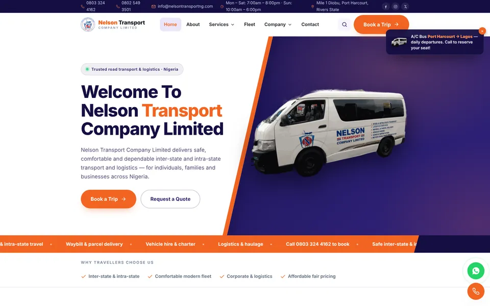 Nelson Transport Company website, built by CharlesTech