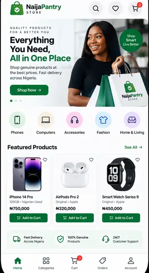 Mobile shopping app interface built by CharlesTech