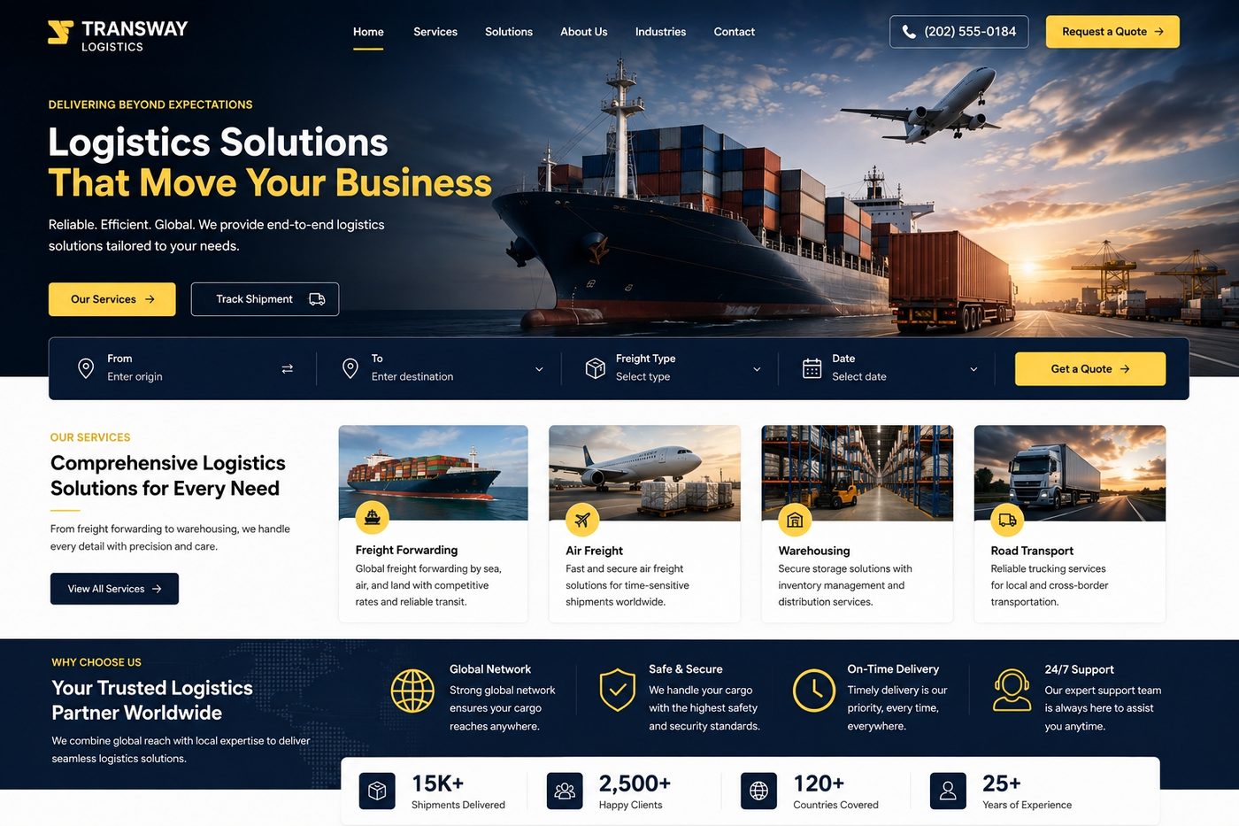 Transway Logistics website — freight forwarding and quote request